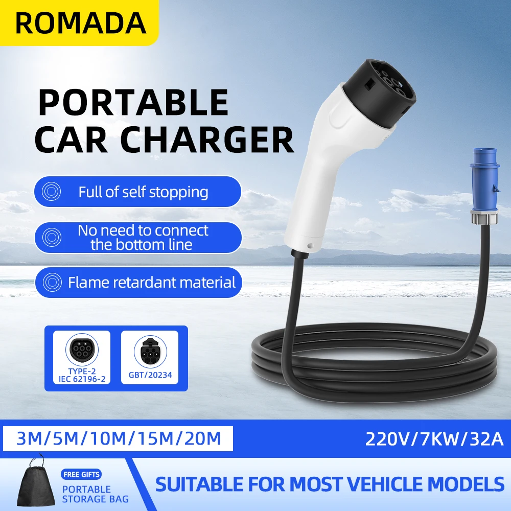 ROMADA 타입2 IEC62196-2 전기차용 7KW - Portable Ev Charger 32A Type 2 Cee Plug 리뷰 및 가격