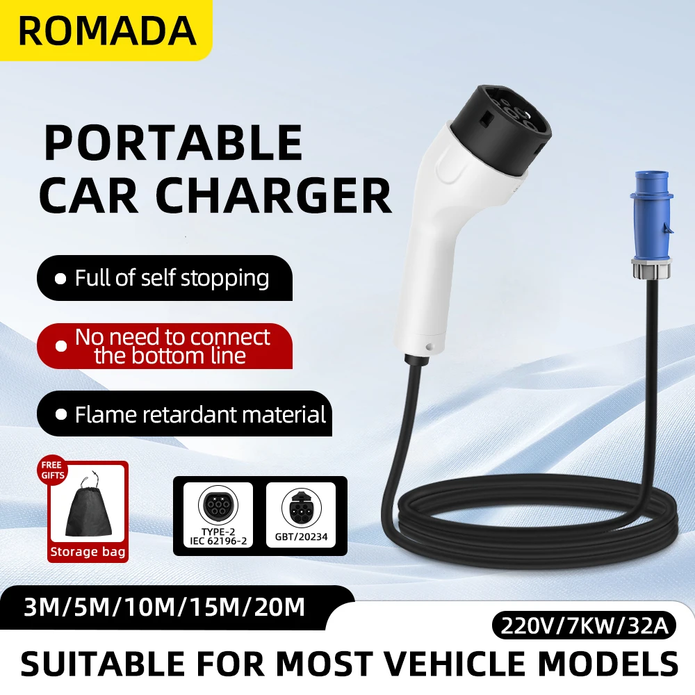 ROMADA 타입2 IEC62196-2 전기차용 7KW - Portable Ev Charger 32A Type 2 Cee Plug 리뷰 및 가격